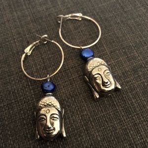 NEW Buddha Yoga Blue Pearl Silver Hoop Earrings